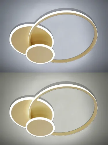 Люстра потолочная с пультом LED LAMPS 81306 Natali Kovaltseva золотая на 1 лампу, основание золотое в стиле хай-тек с пультом кольца фото 7